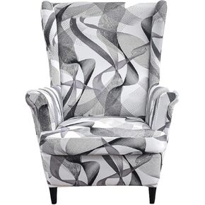 NILUOH Wingback Chair Slipcover 2-Piece Stretch Wingback Chair Sofa Slipcover Leaf Jacquard Chair Cover Furniture Protector Couch Soft with Elastic Bottom for Living Room, Leaf Green