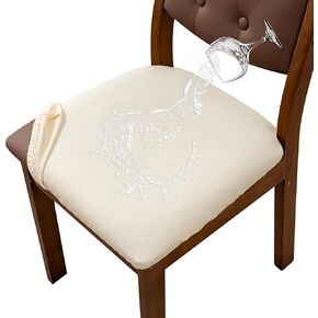 Waterproof PU Leather Seat Covers for Dining Room Chairs, Stretch Dining Chair Slipcovers, Kitchen Chair Seat Covers Set of 6, Non-Slip & Washable (Brown)