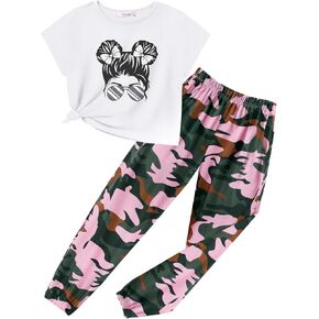 Arshiner Girls Clothes 2 قطعة صيفية للملابس الصيفية إسقاط كتف أعلى من سروال Sweatpants Jogger مجموعة التعرق في المسارات 6-14y
