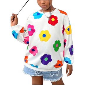 SOLY HUX Girl's Floral Print Sweatshirt Crew Neck Drop Shoulder Long Sleeve Casual Pullover Tops
