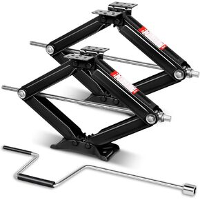 2-Pack Portable RV Trailer Stabilizer Scissor Jack for Car - 5000lbs Car Jack Kit,Quick Lifting Tire Changing Kit, 4-24" Height, CAAP-TOLS-SJK-25-BK-2