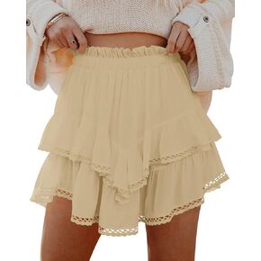firfig Women's Casual Mini Skirts Shorts Elastic High Waist Cute Flowy Tiered Layered Boho Skorts S-XXL