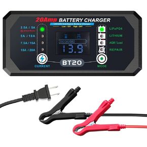 Yufay 12V/20V Lithium/LifePo4 Charger 240W 20A شاحن سريع ذكي مع حماية مفرطة للسيارة ، دراجة نارية ، قارب