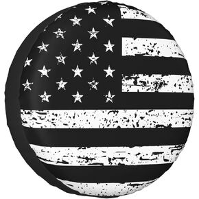 Spare Tire Cover Vintage American Flag for RV Trailer, Weatherproof Universal Wheel Cover for RV Travel Trailer Camper Truck Black White 14Inch