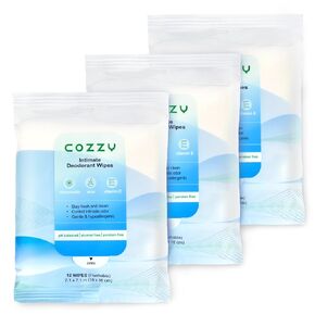COZZY Intimate Deodorant Wipes - Flushable Feminine Wipes - Adult Wipes. Gentle, All Skin Types, Alcohol Free, Paraben Free, Aluminum Free - 12 Count (Pack of 3)