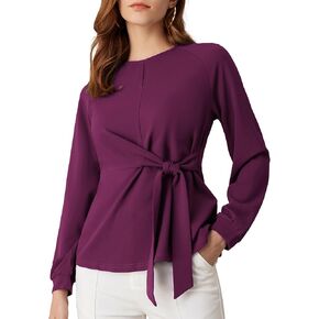 GRACE KARIN 2024 Women's Elegant Peplum Tops Tie Front Long Sleeve Shirts Dressy Casual Blouses Work Tunic Tops