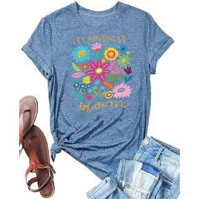 Womens Vintage Flowers Shirts Let Kindness Bloom Be Kind Floral Wildflowers Graphic Tee Casual Short Sleeve Tops