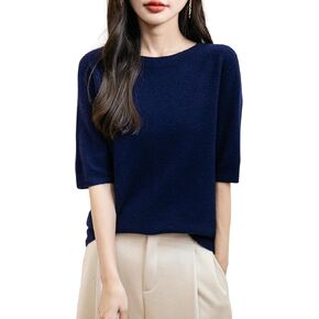 100 ٪ Merino Wool Spring Spring-Winter-Line-Oirt-Line-Line Line Leare Semelich Knit Crewneck Sweater قصيرة الأكمام