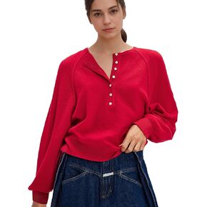 Hixiaohe Women's Long Sleeve Button Down Sweater Knitted Pullover Henley Shirts Casual Tops Lightweight Trendy Outfits
