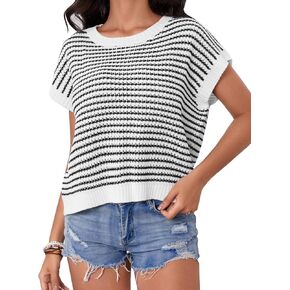 Milumia Women's Striped Short Sleeve Sweater Vest 2025 Summer Cap Sleeve Pullover Tank Top