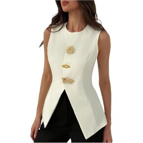 Floerns Women's Metallic Button Front Sleeveless Vest Split Hem Lightweight Blazer Jacket