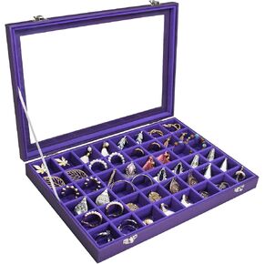 Jewelry Tray Organizer Box 48 Grid Jewelry Display Organizer Box with Transparent Lid Rings Earrings Necklaces Pendants Display Box Suitable for Women and Girls (48 Grid, Pink)