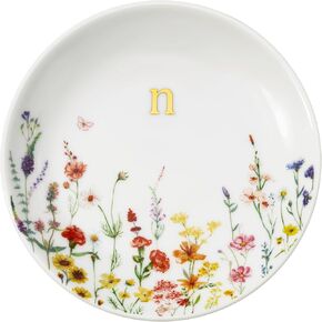 Crisky Initial Jewelry Ring Dish & Gift Box, Ceramic Flower Trinket Dish for Rings Earrings Necklaces, Bridal Shower/Bridesmaid/Engagement/Birthday Gifts for Women, Friends 4.57" (Gold Foil M