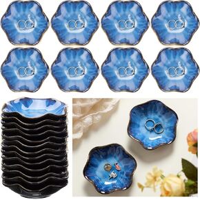 8 Pcs Lotus Leaf Ceramic Ring Dish Jewelry Dish Holder Small Trinket Tray Plate for Earrings Necklaces Bracelet Key(White)