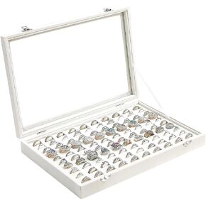 Ring Display Case,Jewelry Ring Organizer Box For Rings,Ring And Earring Holder Box For Girl,Velvet Ring Display Tray (Beige, 30 slots)