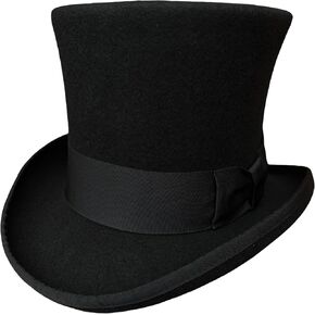 Black Wool Mens Top Hat Victorian Top Hats for Men Women Mad Hatter 7" Tall Tophat
