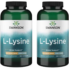 Swanson Free Form L-Lysine - Natural Supplement Promoting Stress Support & Nervous System Health - May Promote Calm Mood & Relaxation - (300 Capsules, 500mg Each) (2 Pack)