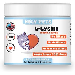 100% Pure L-Lysine Powder for Cats – No Fillers, Additives or Preservatives – 1,000mg per Scoop – Immune, Respiratory & Eye Support – Helps with Sneezing, Runny Nose & Cold Symptoms
