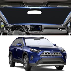 مظلة شمسية TOPINSTALL أكثر سمكًا وقابلة للطي متوافقة مع 2019-2024 Toyota RAV4 & RAV4 Prime، واقي الشمس للزجاج الأمامي للنافذة الأمامية مع حقيبة تخزين من البوليستر العاكس للأشعة فوق البنفسجية والحرارة