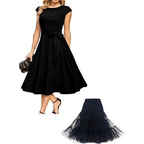 فستان كوكتيل خمر أسود M +Petticoat تنورة أسود م
