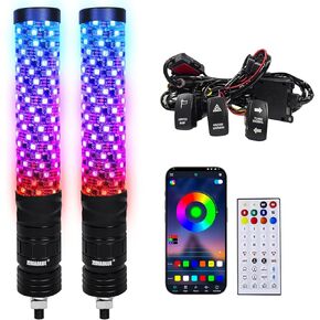 ZIMABLUE 2PC 1FT Fat Whip Lights for Side by Side, App & Remote Control RGB Chasing Light Whip with 3 Switchs for ATV UTV Dune Buggy Truck,LED Whip Light Compatible with Polaris RZR Can-Am Maverick X3