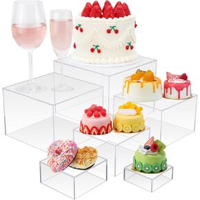 Cliselda 6Pcs Clear Acrylic Boxes for Display, Acrylic Risers Display Stands Cube Display Boxes with Hollow Bottoms, Buffet Risers Food Risers for Table Party Cupcake Candy Desser