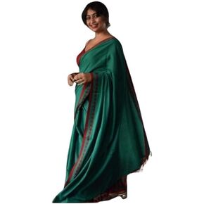 Women's Designer Cotton Indian Handloom Khadi Ethnic Saree With Tassels Unstitched Blouse Piece