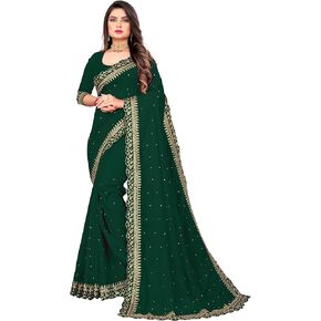Saree for Women Georgette Embroidery Saree with Unstitched Blouse Piece