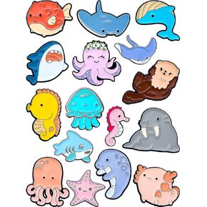 16 Pcs Ocean Enamel Pins for Backpacks – Unique Cute Sea Creature Lapel Pins for Jackets & Hats – Gift for Friends & Collectors