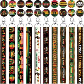 240 PCS Decorations Decorations Homps Bulk 120 Happy Juneteenth Lanyard Keychains 120 Badge for African American 1865 Freedom Day Parade Supplies