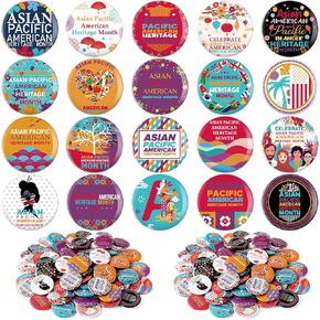 100 PCS أزرار آسيا باسيفيك للتراث الأمريكي شارات 1.5 '' شارات مستديرة الدبوس للنساء زينة الحفلات للرجال ، والأحداث ، والهدايا ، وحملات الوعي
