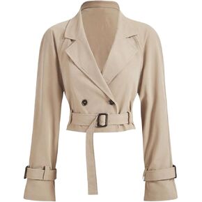 Makemechic Women's Label Neck Coats معاطف الخندق المزدوجة الصدرية