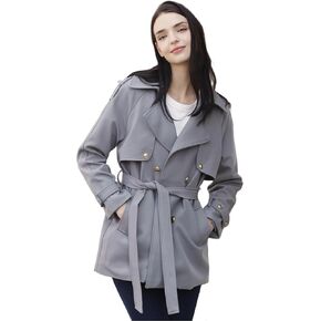 CLIPART Women's Double-Breasted Belted Trench Coat, Golden buttons,3 Colors,Spring, Fall,Trendy, Chic Casual,Water Resistant