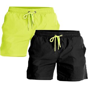 YnimioAOX 2 Pack Men's Swim Trunks Quick Dry Beach Shorts with Mesh Lining