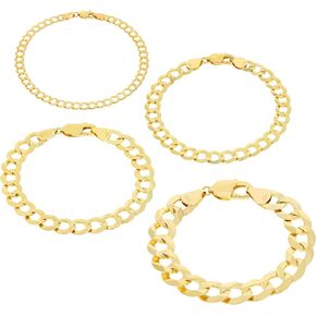 Nuragold 10K Real Yellow Gold Solid Cuban Curb Link Chain Bracelet 7"-9" (1.5mm-12mm) Italian Jewelry for Men & Women