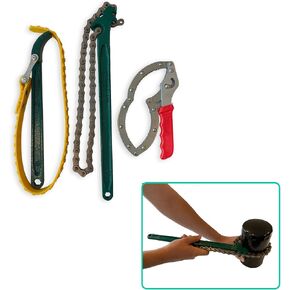 Rubber Strap Wrench - Oil Filter Wrench Set - 15 Inch Chain Wrench - Handcuff Wrench - Adjustable - Heavy Duty