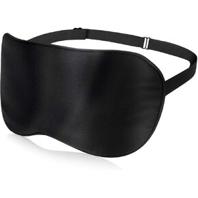 Black Silk Sleep Mask, 100% Natural Mulberry Silk Eye Mask with Adjustable Strap for Women and Men, Ultra-Soft Eye Covers for Sleeping, Travel, Nap