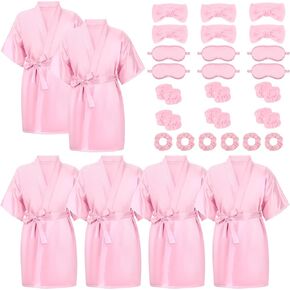 Zhanmai 36 Pcs Spa Party Supplies for Girls 6 Spa Robes 6 Spa Headband 6 Blindfolds 6 Scrunchies 12 Wristbands for Kids Birthday, Pink, Size 10