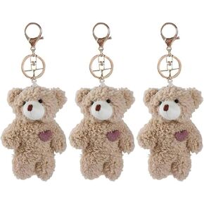 3 PCS Brown Bear & Pink Heart Plush Stuptedcains لحقائب الظهر ، وسلاسل مفاتيح القطن الناعمة لحرف DIY ، وملحقات السيارات