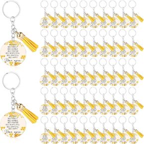 50 Pcs Bee Keychain End of The Year Gift Inspirational Christian Bee Keyring Back to School Gift for Student Teacher