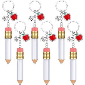 Sureio 6 Pcs Teacher Appreciation Gifts Pencil Lip Gloss Tubes Keychains Empty Mini Pencil Shaped Lip Balm Tubes Containers DIY Keychain with Apple Charm Thank You Tags for Graduation Teachers, 5ml