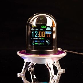 UFO WiFi-Synced Nixie Tube Digital Alarm Clock with IPS Screen,RGB Lighting,Weather Forecast,Real-Time Bitcoin/Stock/Forex/Gold Ticker,Custom Photo & GIF/JPG Display