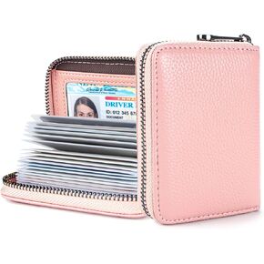Genuine Leather Credit Card Holder Wallet RFID Blocking Secure Card Case ID Case Organizer Zipper Wallet