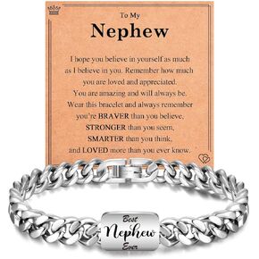 Cuban Bracelet Engraved Stainless Steel Bracelet Gifts for Son Grandson Nephew Brother Dad Husband, Easter Graduation Christmas Valentines Fathers Day Birthday Gifts for Boys Teens Him Men