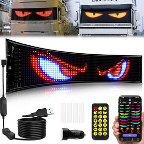 Full Color Devil Eyes Light Sign for Cars, Large Programmable LED Car Sign with APP Control, High Bright Flex Scrolling LED Smart Screen, DIY Dynamic LED Big Eyes for Car Truck 23.4"×4.7"