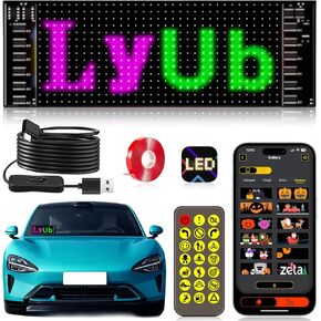 Led Light Sign for Car, 6.7''x2.8'' Flexible Programmable Mini LED Signs, Bluetooth Application Control DIY Scrolling Led Matrix Panel for Cars Bar Party Festival
