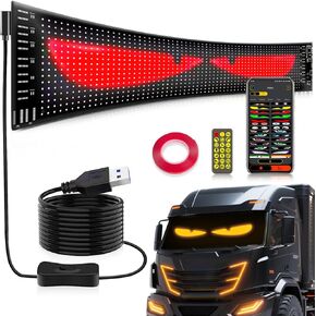 Devil Eyes LED LID للسيارات ، 2.8 "× 6.8" علامة LED قابلة للتمرير ، عرض مصفوفة رقمية مرنة ، تحكم بلوتوث والتحكم عن بُعد ، نص ورسوم متحركة قابلة للتخصيص لنظام التشغيل Windows & Business Signs