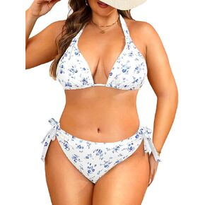 Women Plus Size Bikini Set - Two Piece Triangle Swimsuits Halter String Bathing Suit 2025 Tie Swimwear