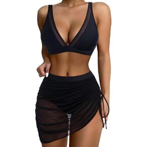 SUUKSESS Womens Swim Skirt High Waisted Bikini Sets Sexy Mesh Tummy Control Swimsuit