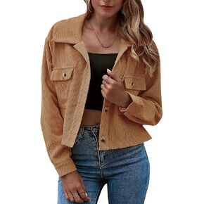 Flygo Womens Fashion Cropped Jacket Corduroy Button Down Shirt Shacket Jackets Lightweight Spring Jackets 2025 Trendy